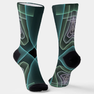 Moderne Teal-Geometrie-Fraktal-Kunstgrafik Socken