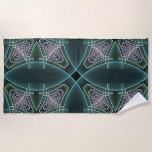 Moderne Teal-Geometrie-Fraktal-Kunstgrafik Strandtuch