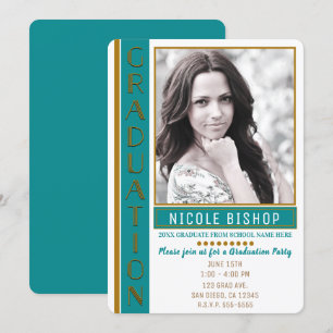 Moderne Teal-Gold-Abschlussfeier Foto des Absolven Einladung
