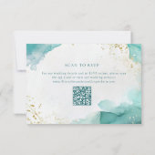 Moderne Teal Gold Abstrakte Strandhochzeit QR Code RSVP Karte (Rückseite)