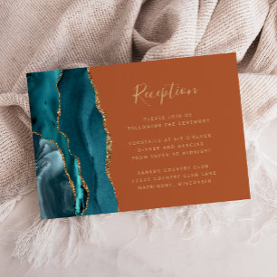 Moderne Teal-Gold-Achat-Rost-Hochzeitsempfang Begleitkarte