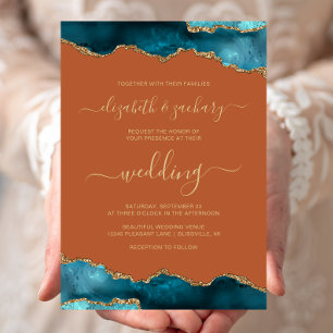 Moderne Teal Gold Achat Schrift Verbranntes Orange Einladung