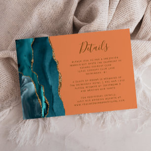 Moderne Teal-Gold-Achat-Tangerine-Hochzeitsdetails Begleitkarte