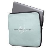 Moderne Teal Grün Weiße Schrift Monogramm Laptopschutzhülle (Vorderseite Links)