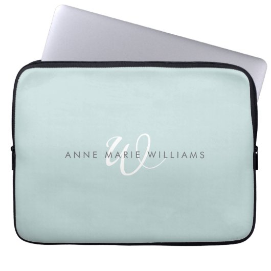 Moderne Teal Grün Weiße Schrift Monogramm Laptopschutzhülle (Vorderseite)