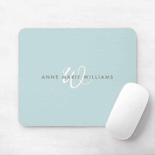 Moderne Teal Grün Weiße Schrift Monogramm Mousepad (Mit Mouse)