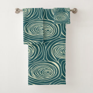 Moderne Teal Holzmaserung Wirbel Organische Welle Badhandtuch Set