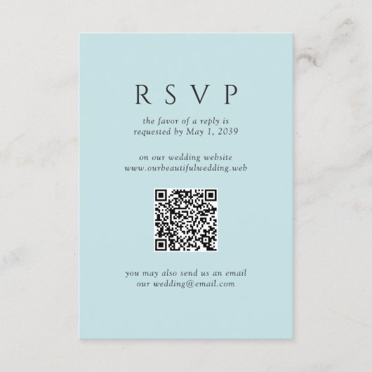Moderne Teal-Minimalist-QR-Code-Hochzeit RSVP Karte (Vorderseite)