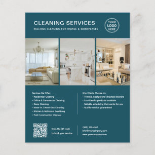 Moderne Teal-Reinigungsdienste QR-Geschäft Flyer