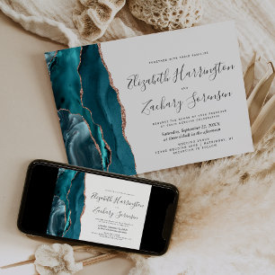 Moderne Teal-Roségold-Achat-Hochzeitskarten Einladung
