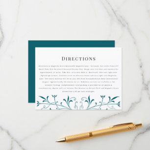 Moderne Teal-Schriftrollen-Richtungs-Hochzeitskart Begleitkarte