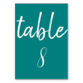 Moderne Teal-Typografie Minimale Hochzeit Tischnummer (Rückseite)