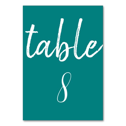 Moderne Teal-Typografie Minimale Hochzeit Tischnummer (Vorderseite)