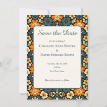 Moderne Teal- und Orange-Blumen-Design Save-the-Da
