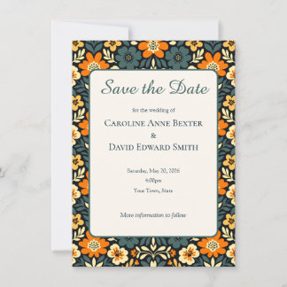 Moderne Teal- und Orange-Blumen-Design Save-the-Da