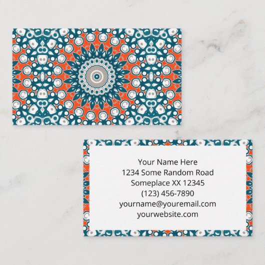 Moderne Teal- und Orange-Mandala-Muster Visitenkarte (Vorne/Hinten)