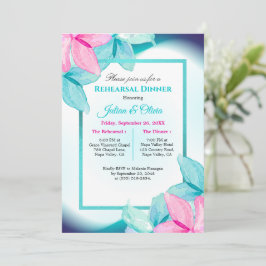 Moderne Teal- und rosa florale Probe-Dinner-Einlad Einladung