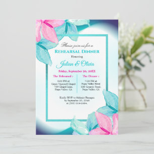 Moderne Teal- und rosa florale Probe-Dinner-Einlad Einladung