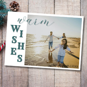 Moderne Teal-Warm-Wishes-Familienfoto am Strand Feiertagskarte