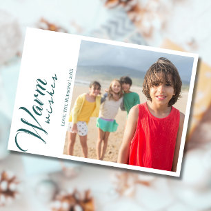 Moderne Teal-Warmwünsche Zwei-Strand-Familienfoto  Feiertagskarte