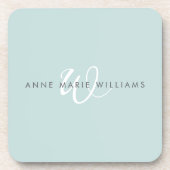 Moderne Teal Weiße Schrift Monogramm Getränkeuntersetzer (Vorderseite)
