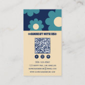 Moderne Tealblaue Retro-Blumenmuster mit QR-Code Visitenkarte (Rückseite)