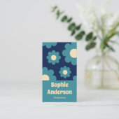 Moderne Tealblaue Retro-Blumenmuster mit QR-Code Visitenkarte (Stehend Vorderseite)