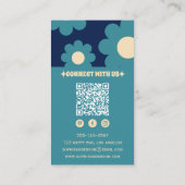 Moderne Tealblaue Retro-Blumenmuster mit QR-Code Visitenkarte (Rückseite)