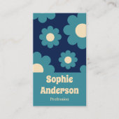 Moderne Tealblaue Retro-Blumenmuster mit QR-Code Visitenkarte (Vorderseite)