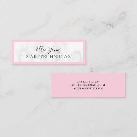 Moderne Technik aus weißem Marmor und rosa Nageln Mini Visitenkarte (Vorne/Hinten)