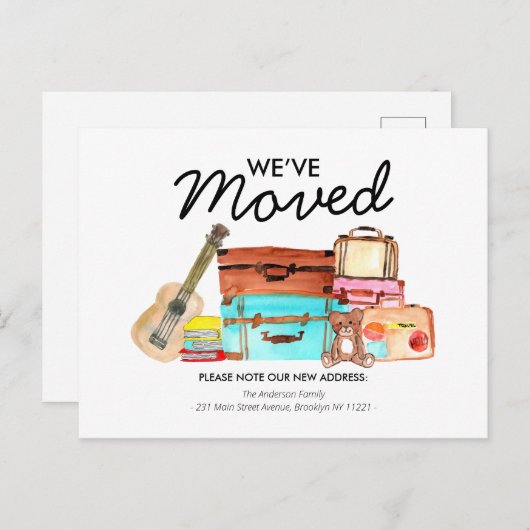 Moderne Technik: Niedliches Gepäckband in Aquarell Ankündigungspostkarte (Vorne/Hinten)