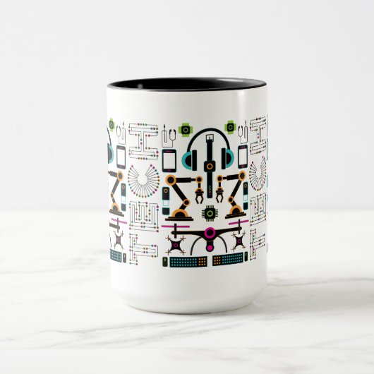 Moderne Technologieobjekte und Ausstattungsmuster Tasse (Zentrum)