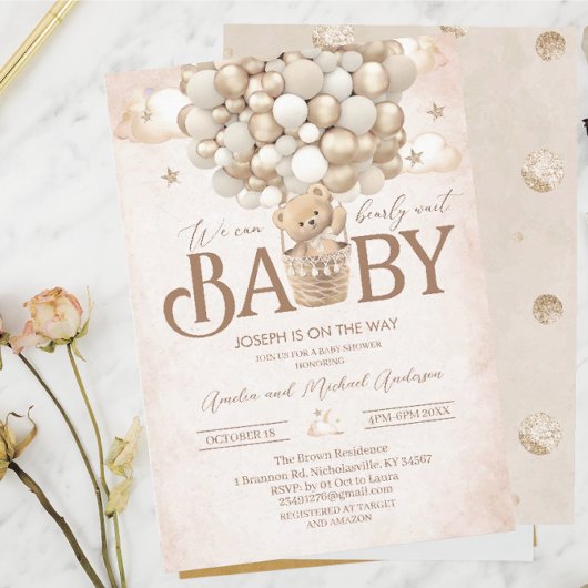 Moderne Teddy Bär Aquarell BabyduscheEinladung Einladung