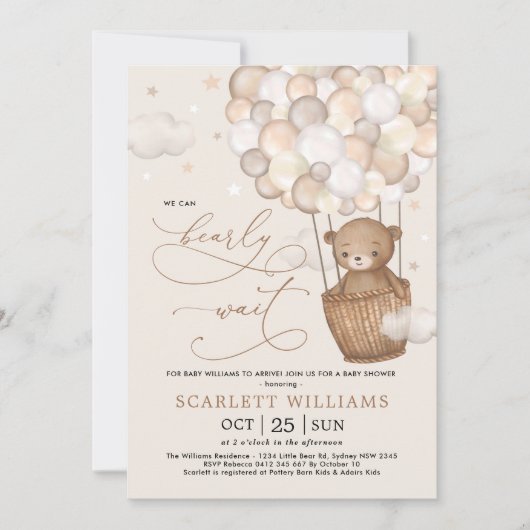 Moderne Teddy Bear Hot Air Balloons Babydusche Einladung (Vorderseite)