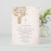 Moderne Teddy Bear Watercolor Taufe Einladung (Stehend Vorderseite)