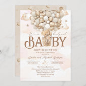 Moderne Teddybär Aquarell Babydusche Einladung (Vorne/Hinten)