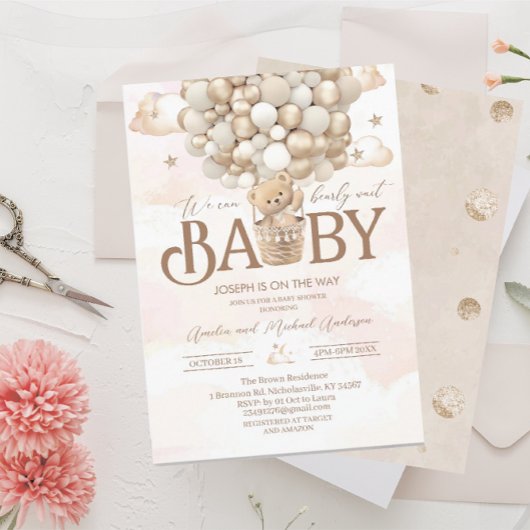 Moderne Teddybär Aquarell Babydusche Einladung