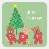 Moderne Teddybären in Weihnachten Pajamas mit Bäum Quadratischer Aufkleber (Vorderseite)