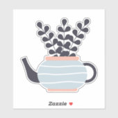 Moderne Teekanne mit Pflanze in Pastelltönen Aufkleber (Blatt)