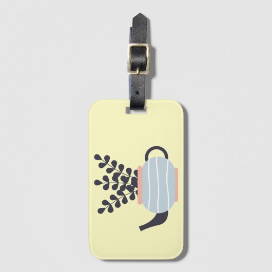 Moderne Teekanne mit Pflanze in Pastelltönen Gepäckanhänger (Vorderseite Vertikal)