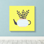 Moderne Teekanne mit Pflanze in Pastelltönen Leinwanddruck (Insitu (Holzboden))