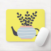 Moderne Teekanne mit Pflanze in Pastelltönen Mousepad (Mit Mouse)