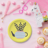 Moderne Teekanne mit Pflanze in Pastelltönen Pappteller (Party)