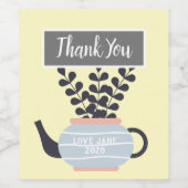 Moderne Teekanne mit Pflanze in Pastelltönen Weinetikett (Einzelnes Label)