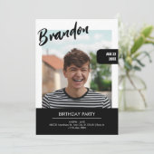 MODERNE TEENAGE BOY MAGAZINE COVER EINLADUNG (Stehend Vorderseite)