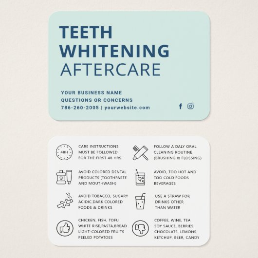 Moderne Teeth Whitening Aftercare Instruction Card (Vorne & Hinten)