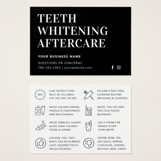 Moderne Teeth Whitening Aftercare Instruction Card (Vorne & Hinten)