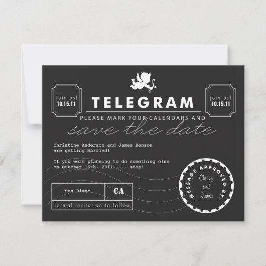 Moderne Telegramm-Karte Save the Date (Vorderseite)