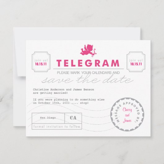Moderne Telegramm-Karte Save the Date (Vorderseite)