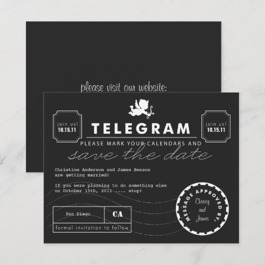 Moderne Telegrammkarte Save the Date (Vorne/Hinten)